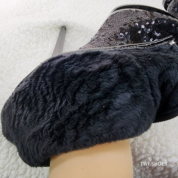Pleaser Sexy Black Sequin High Heel Slouch Ankle Boots Blondie 1009 - Picture 5 of 8